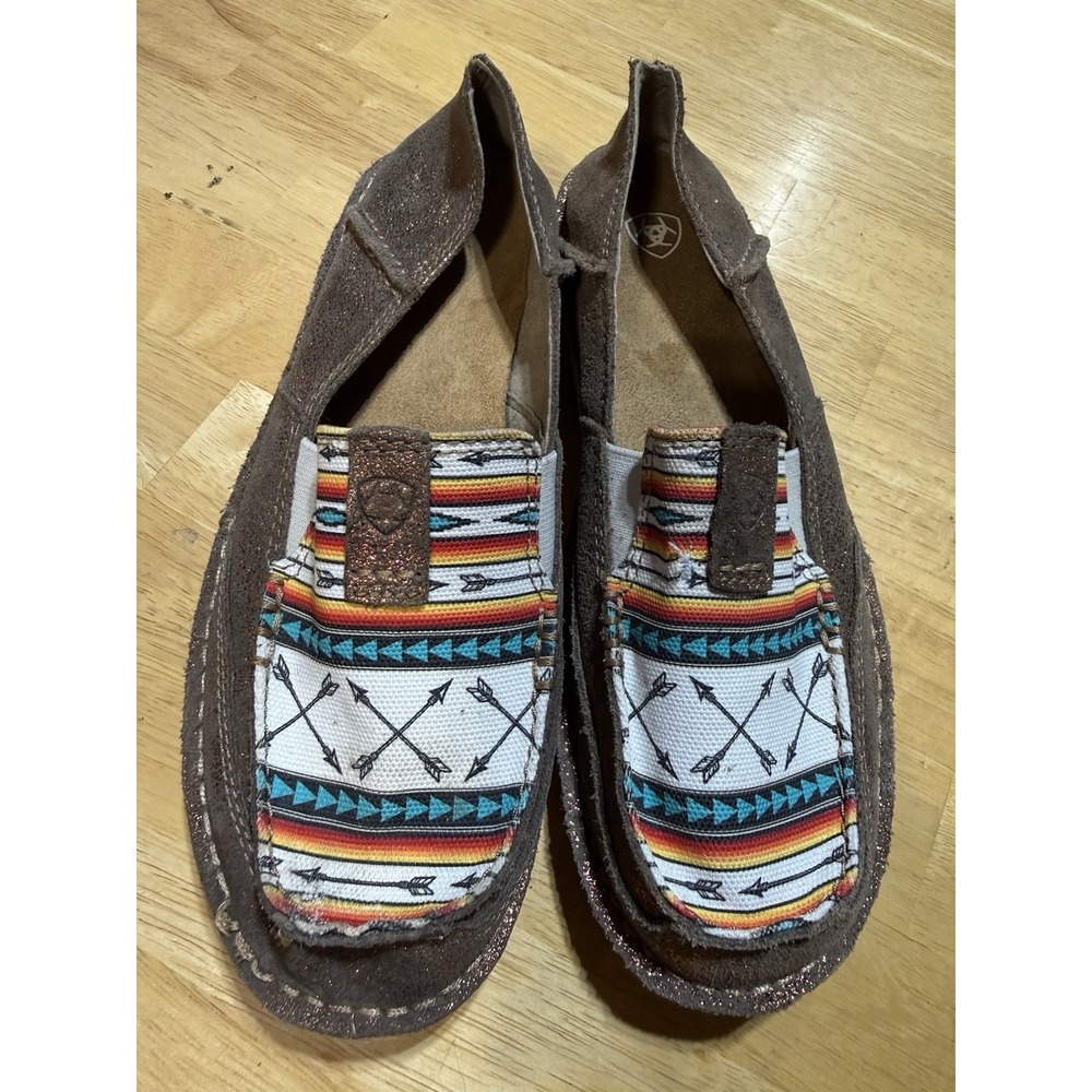 Ariat Cruiser Womens 8.5B Brown Suede Southwest Arrow Slip On Shoes Sole Damage